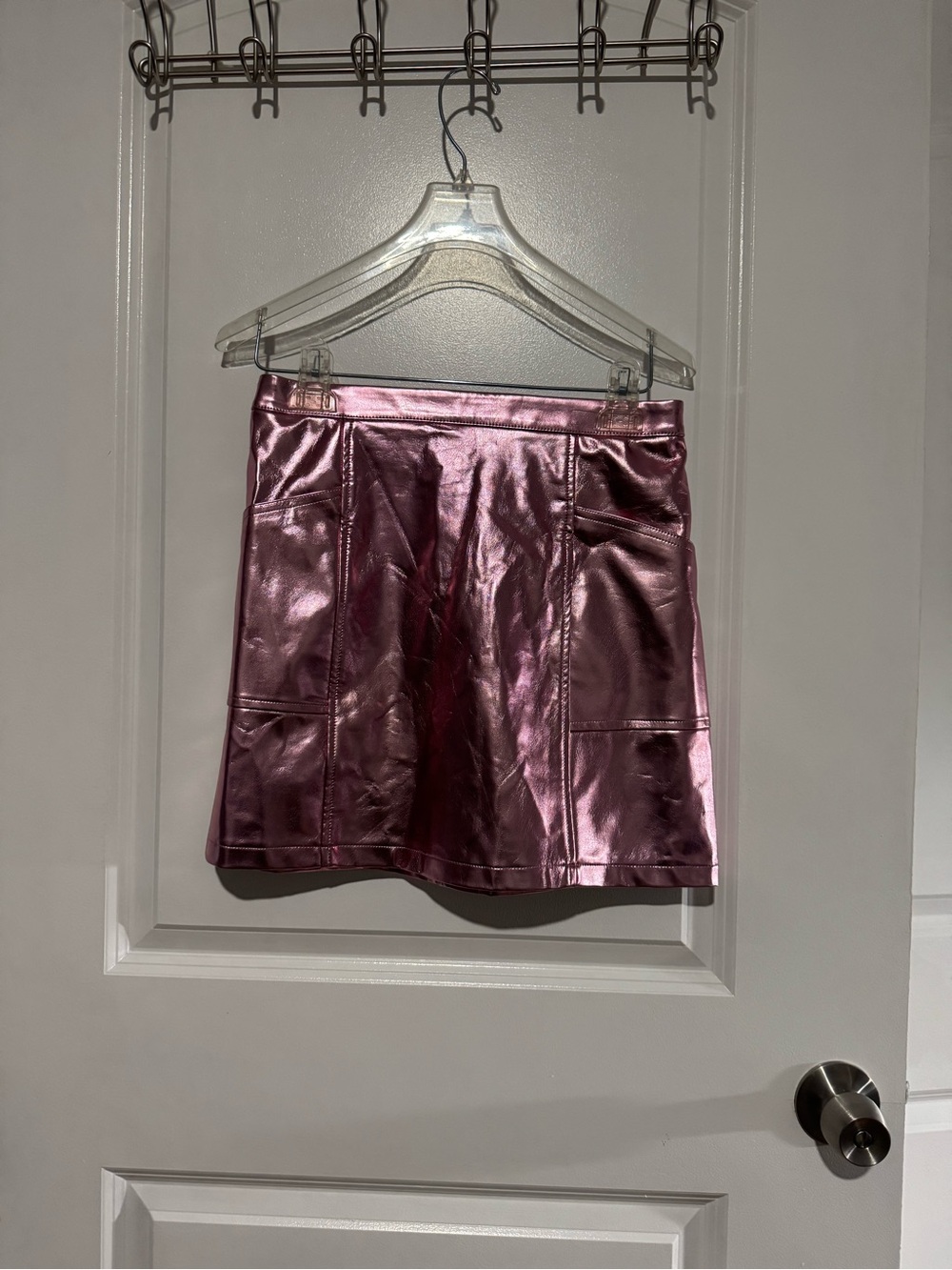 Faux leather Metallic Pink Mini Skirt girls size xl 14